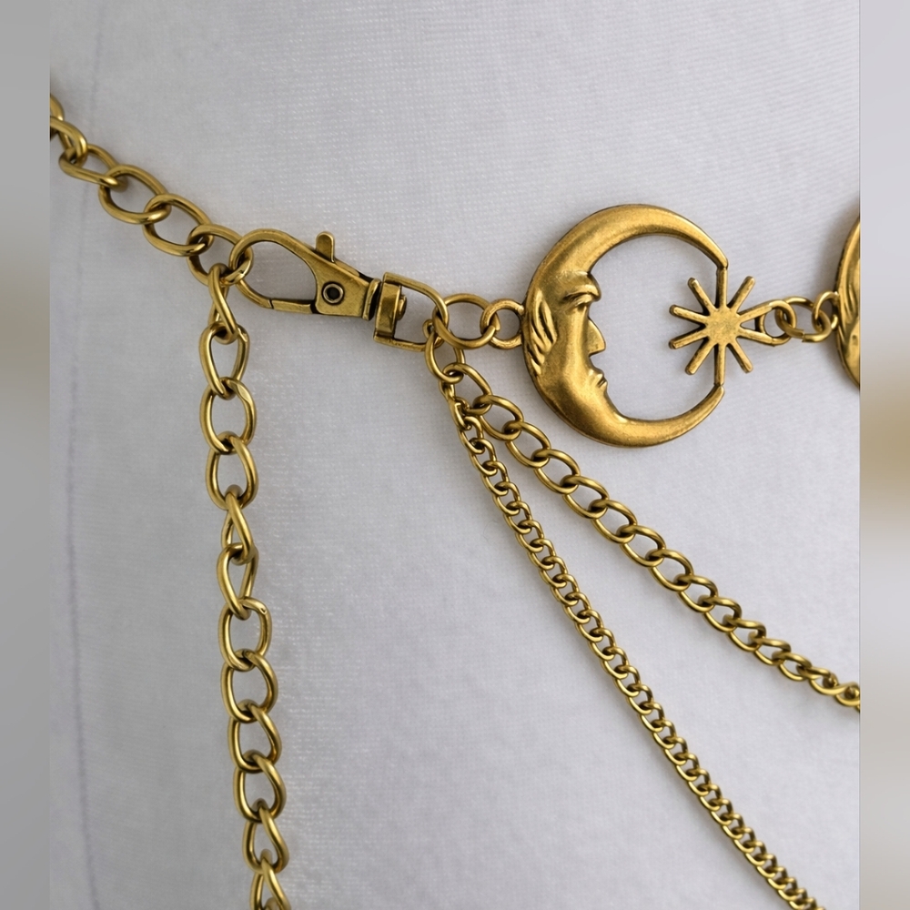 Vintage Gold Moon Sun Celestial Chain Belt NEW - Picture 3 of 10